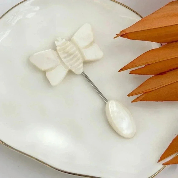 Vintage Jewelry - Vintage Butterfly White Stick Pin
